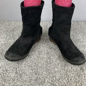 Sorel Boots Womens Size 9.5 Black Leather Suede Pull On Waterproof NL2107-010
